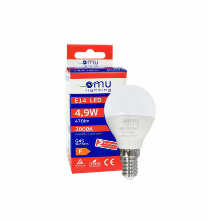 LED Крушка E14 P45 4.9W 470lm 3000K OMU Lighting