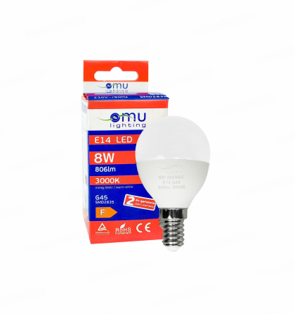 LED Крушка E14 P45 8W 860lm 3000K OMU Lighting