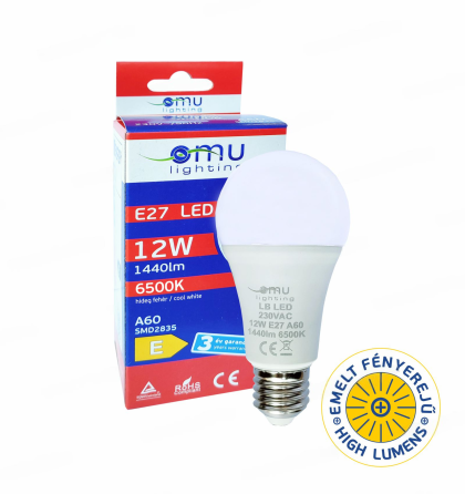 LED Крушка E27 A60 12W 1440lm 6500K 3 Години Гаранция OMU Lighting