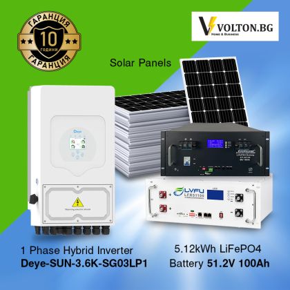 Photovoltaic Solar System with Inverter DEYE 3.6kW and Battery 5.12kWh and Panels 3.96kWp 