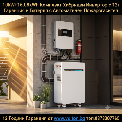 10kW Hybrid Inverter Kit and 16.08kWh LiFePO4 Battery with automatic fire extinguisher and 12-Year Warranty