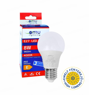 LED Крушка E27 A60 8W 960lm 4000K 3 Години Гарнация OMU Lighting