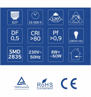 LED Крушка E27 R63 Спот 8W 806lm 3000K OMU Lighting