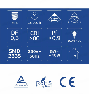 LED Крушка E27 R50 Спот 5W 470lm 3000K OMU Lighting