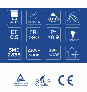 LED Спот Крушка GU10 3W 250lm 3000K OMU Lighting