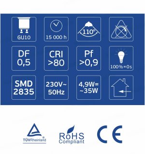 LED Спот Крушка GU10 4.9W 470lm 3000K OMU Lighting