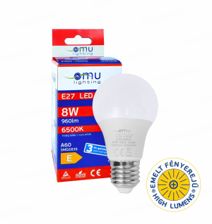 LED Крушка E27 A60 8W 960lm 6500K 3 Години Гарнация OMU Lighting