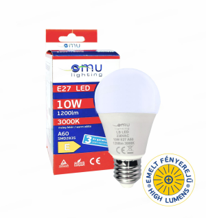 LED Крушка E27 A60 10W 1200lm 3000K 3 Години Гарнация OMU Lighting