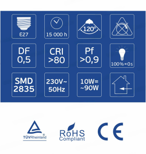 LED Крушка E27 A60 10W 1200lm 3000K 3 Години Гарнация OMU Lighting