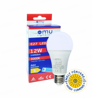 LED Крушка E27 A60 12W 1440lm 3000K 3 Години Гаранция OMU Lighting