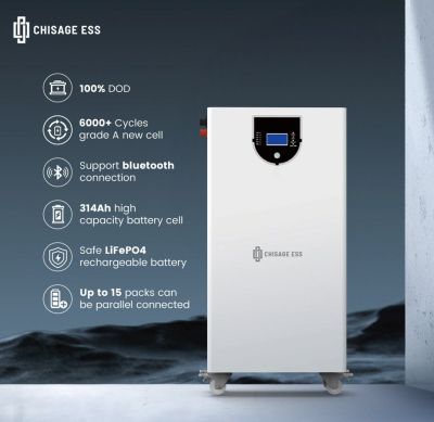 16.08kWh LiFePO4 Wall/Floor BATTERY CHISAGE 51.2V 320Ah EVE Cells CN BMS 6000 Cycles 