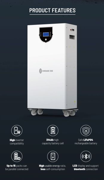 16.08kWh LiFePO4 Wall/Floor BATTERY CHISAGE 51.2V 320Ah EVE Cells CN BMS 6000 Cycles 