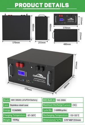 2 броя x 15.36kWh 51.2V 300Ah LiFePO4 CERRNSS СОЛАРНА БАТЕРИЯ