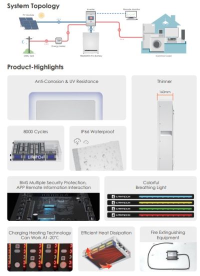 Lithtech 16.08kWh LiFePO4 Батерия за Соларни Системи 51.2V 314Ah IP65 – Външен Монтаж, Bluetooth, WiFi, Plug & Play и Вграден Автоматичен Пожарогасител