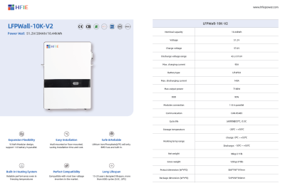 10.44kWh LiFePO₄ Floor/Wall-Mounted Battery HFIE 51.2V 204Ah – 6000 Cycles, IP65, Built-in Heating